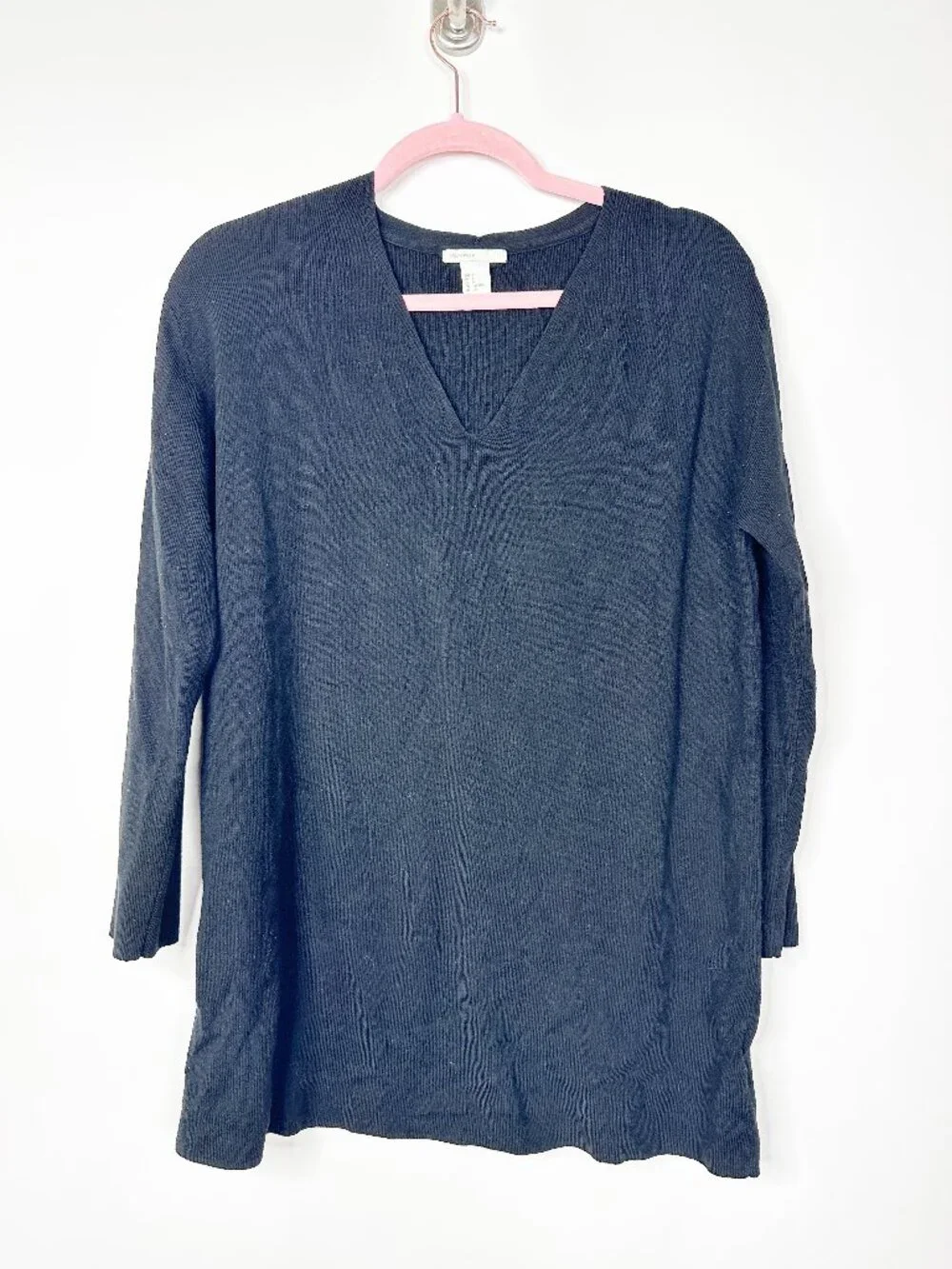 2/$30 H&M Basic Ribbed V-Neck Long Sleeve Tunic Top Black Small #A1854